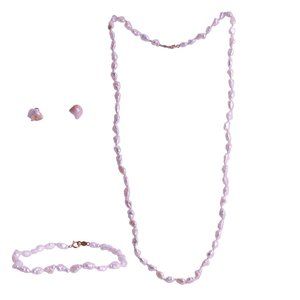 3 pc Set 14K Freshwater Seed Rice Pearl Suite w/ Necklace, Bracelet, & Earrings